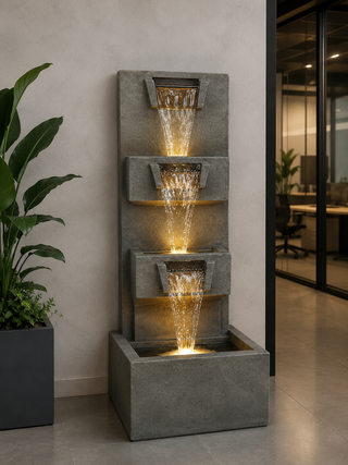 4-Tier Gray-Stoned Cascading Fountain with LED Lights