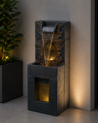 Stone Wall Cascading Fountain with LED Lights