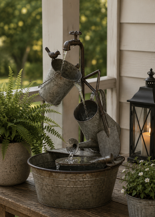 Galvanized Metal Tiered Garden Tools Fountain