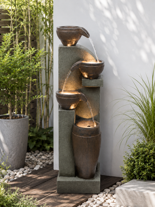 4-Tier Cascading Pot and Bowl Fountain w/ Warm White LED