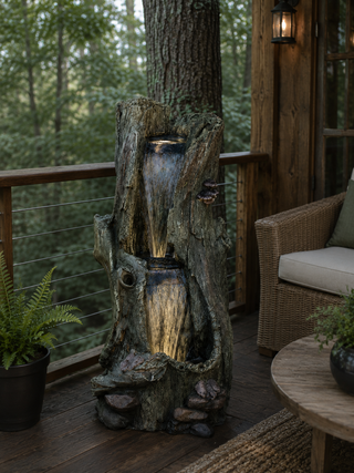 Rainforest Waterfall Tree Trunk Fountain with LED lights