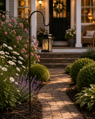 Solar Lighted Lantern Garden Flag Holder Stake