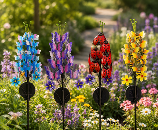Solar Insect Bouquet Garden Stake with LEDs - Display of 8