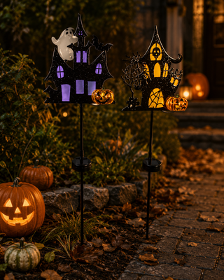 Solar Haunted House Stakes w/ LED Lights