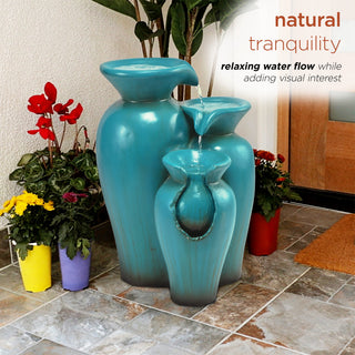 3-Tier Rustic Turquoise Ceramic-Look Jars Fountain