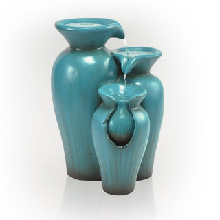 3-Tier Rustic Turquoise Ceramic-Look Jars Fountain