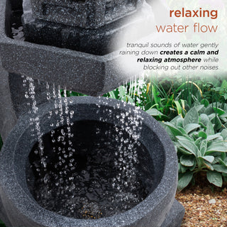 Tall Tranquil Zen Pagoda Water Fountain with LED Lights