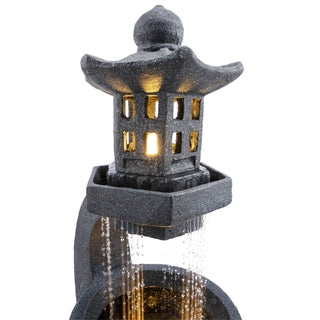 Tall Tranquil Zen Pagoda Water Fountain with LED Lights
