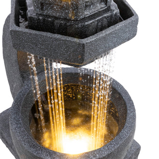 Tall Tranquil Zen Pagoda Water Fountain with LED Lights