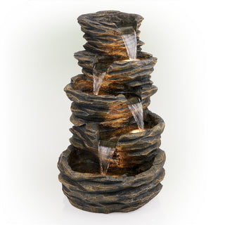 Five Tiered Rock Fountain with Replaceable Lights