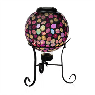 Solar Iridescent Pink Mosaic Gazing Globe with Metal Stand