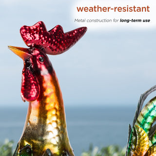 Glossy Metal Rooster Décor with Dark Red Tail
