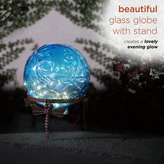 Pearlized Blue Glass LED Gazing Globe with Stand