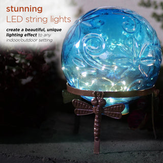 Pearlized Blue Glass LED Gazing Globe with Stand