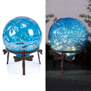 Pearlized Blue Glass LED Gazing Globe with Stand