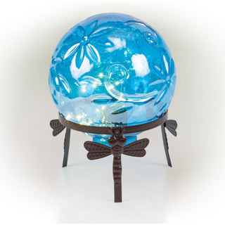 Pearlized Blue Glass LED Gazing Globe with Stand