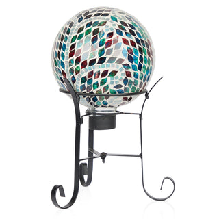 Mosaic Gazing Globe with Scroll Pattern and Metal Stand