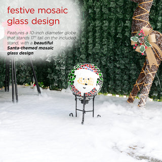 Solar Santa Mosiac Glass Gazing Globe with Metal Stand