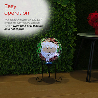 Solar Santa Mosiac Glass Gazing Globe with Metal Stand