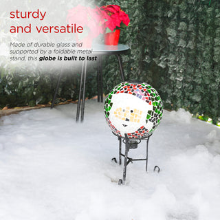 Solar Santa Mosiac Glass Gazing Globe with Metal Stand