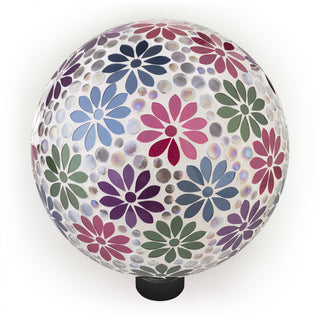 Mosaic Gazing Globe with Colorful Daisy Design
