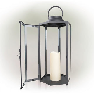Black Hexagonal Candlelit Lantern with Warm White LED