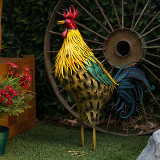 Metal Multi-Color Feathered Rooster Decor