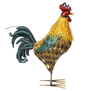 Metal Multi-Color Feathered Rooster Decor