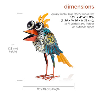 Quirky Metal Wide-Eyed Blue Bird Décor
