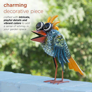 Quirky Metal Wide-Eyed Blue Bird Décor