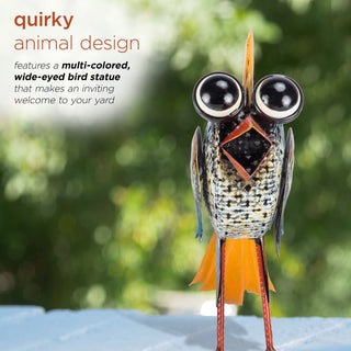 Quirky Metal Wide-Eyed Blue Bird Décor