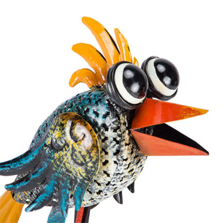Quirky Metal Wide-Eyed Blue Bird Décor