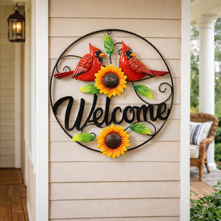 Metal Cardinal and Sunflower Wall Decor