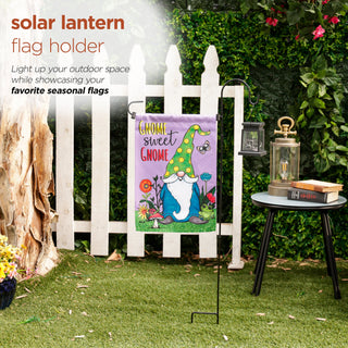 Solar Lighted Lantern Garden Flag Holder Stake