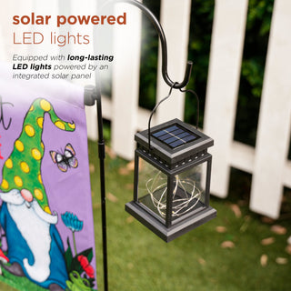Solar Lighted Lantern Garden Flag Holder Stake