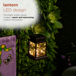 Solar Lighted Lantern Garden Flag Holder Stake