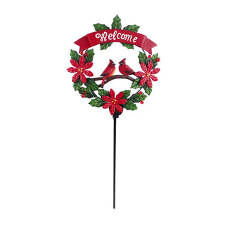 Christmas Cardinal Wreath Solar Stake w/Light