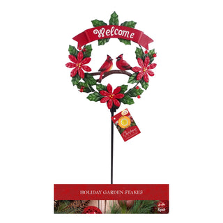 Christmas Cardinal Wreath Solar Stake w/Light