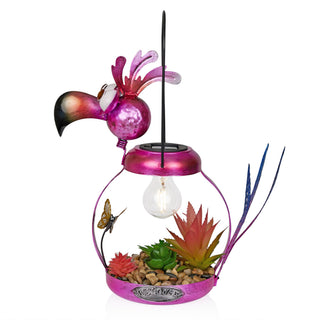 Solar Metal Silly Pink Flamingo with LED Light Decor