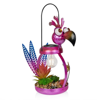 Solar Metal Silly Pink Flamingo with LED Light Decor
