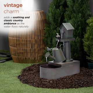 Birdhouse Watering Can Floor Fountain