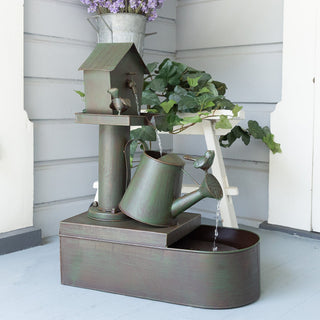 Birdhouse Watering Can Floor Fountain