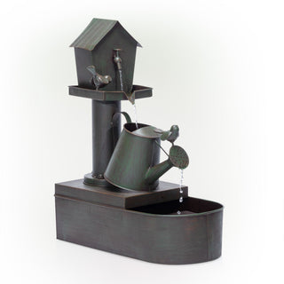 Birdhouse Watering Can Floor Fountain