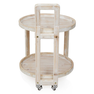 Wooden 2-Tier Round Push Cart Storage with Wheels