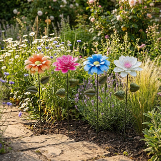 Metal Pink/White/Orange/Blue Flower Stake
