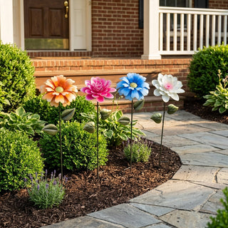 Metal Pink/White/Orange/Blue Flower Stake