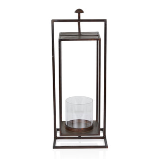 Small Bronze Rectangular Lantern with Glass Candle Holder