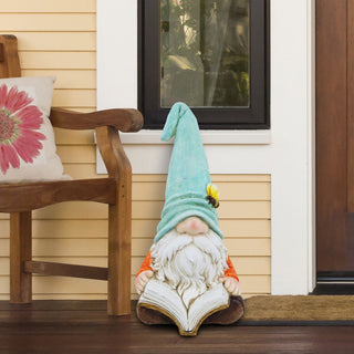 Gnome with Turquoise Hat Reading Book Decor