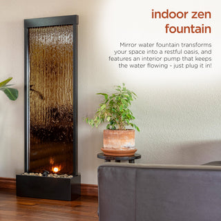 Bronze Mirror Fountain with Decorative Stones & LED Light