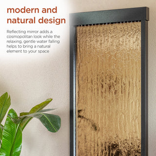 Bronze Mirror Fountain with Decorative Stones & LED Light